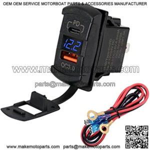 Switchtec QC 3.0 USB & Type C Rocker Switch Style Charger Blue Voltmeter for Boats, Polaris, RZR 1000, Ranger, Mobile Home, RV, Can Am Spyders, Can Am Maverick, Can AM SxS, Golf Cart, UTV