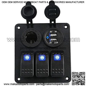 CSW42275 Replacement Part for Car for RV Yachts Camper Motor Home 12V-24V 3 Gang Switch Panel With Fuse Dual USB Port Slot 3.1A LED Light - (Type: Blue)