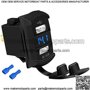 USB Rocker Switch 12V Dual Charger Ports 4.2A Socket Outlet Waterproof with Blue Led Digital Voltmeter for Rocker Switch Panel on Boat RV Car Vehicle