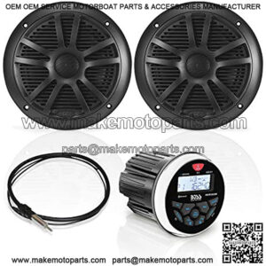 BOSS Audio Systems MCKGB350B.6 Weatherproof Marine Gauge Receiver and Speaker Package - IPX6 Receiver, 6.5 Inch Speakers, Bluetooth Audio, USB, MP3, AM/FM, NOAA Weather Band Tuner, No CD Player, 1 pair black speakers, One Pair of 6.5 inch