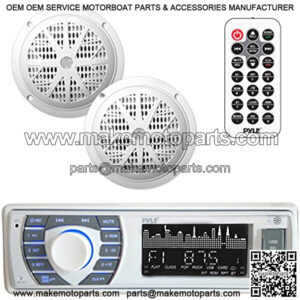 Marine Receiver & Speaker Kit - In-Dash LCD Digital Stereo Built-in Bluetooth & Microphone w/ AM FM Radio System 5.25???? Waterproof Speakers (2) MP3/USB/SD Readers & Remote Control - Pyle PLMRKT36WT
