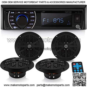 Marine Head Unit Receiver Speaker Kit - In-Dash LCD Digital Stereo Built-in Bluetooth & Microphone w/ AM FM Radio System 6.5???? Waterproof Speakers (4) MP3/SD Readers & Remote Control - Pyle PLMRKT48BK