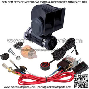 Horn,Air Horn for Truck,Super High Pitched Train Horn for Car, Waterproof Snail Horn for Motorcycles, Cars, trucks, trains and ships(black horn with wire and button, 12v)