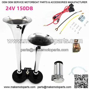 Horn Air Horn Chrome Zinc Car Horn 150DB trumpet Silver Car Speaker Super Loud double tube horn with Compressor Air Pump Truck Air Horn for any 24V truck lorrys train van boat motorcycle etc
