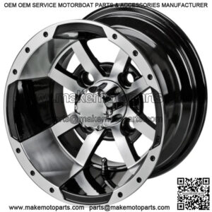 Revenge 10" Maltese Cross Black & Machined Golf Cart Wheel 3:4 Offset