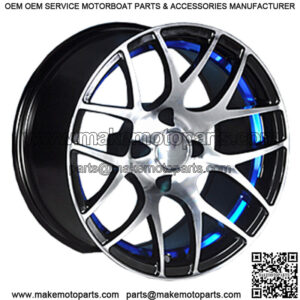 Set of 4 Golf Cart Pursuit 14 inch Machined and Blue Wheel With 3:4 Offset