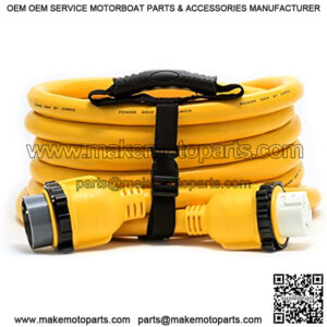 25' PowerGrip Marine Extension Cord with 50M/50F Locking Adapters | Allows for Easy Boat Connection to DistanOutlets | Built to Last (55621) , Yellow