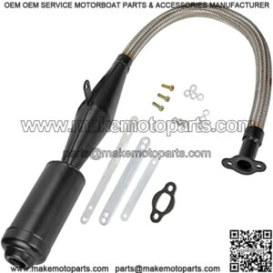 Stainless Steel Flexible Exhaust Muffler Pipe Silencer Gasket for 2 Stroke 49cc 60cc 66cc 80cc 100cc Engine Gas Motorized Bicycle Motor Bike Black