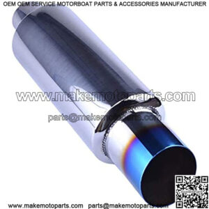 2 inch Inlet Muffler Exhaust 2" to 3" Exhaust Muffler Resonator Tailpipe Tips 14.8" Length Tail Muffler with Blue Burnt Exhaust Tip Fit For Car Truck