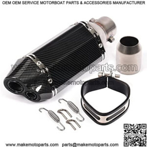Motorcycle Dual Outlet 12.2" Universal Exhaust Muffler Carbon Pattern Stainless Steel Slip on 2" Inlet with 38 to 51mm Welding Adaptor NO DB Killer Silencer