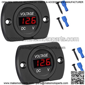 2 Pack DC 12V 24V Waterproof Car Voltmeter LED Digital Display Panel, Round Voltage Gauge with Terminals for Car/Motorcycle/Travel Trailer/Truck/Boat/ATV/UTV (Red LED Display)