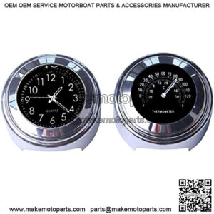 2pcs 7/8 Inch Motorcycle Handlebar Clock and Thermometer Universal Waterproof Motorcycle Handlebar Clock (Black)