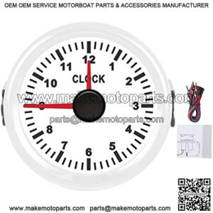 Clock Gauge Instrument 2in Universal Clock Gauge Instrument 0 12 Hourmeter Red Backlight 12V/24V for Car Boat Yacht Motorcycle(White Dial White Frame)