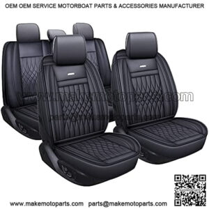 CLUB 5 Car Seat Covers Full Set with Waterproof Leather Universal Fit for Elantra Sonata Sportage RAV4 CRV Altima Accord Chevy Equinox (Black Full Set)