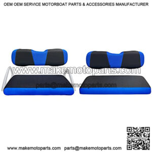 Golf Cart Front + Rear Seat Cover Set for EZGO TXT RXV & Club Car DS 4 Passenger Models Bench Seat Covers Kit Breathable Washable Polyester Mesh Cloth (S+XS) (Black/Blue)