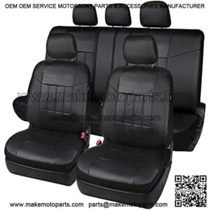 17pcs Black Faux Leather Car Seat Covers Full Set Front + Rear with Airbag Universal Fits for Trucks SUV Included Steering Wheel Cover / Seat Belt Covers