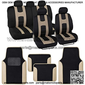 Forza Series Beige Seat Covers Full Set Combo with Car Floor Mats ?C Front and Rear Bench Seat Cover & Floor Mat Protector Set, Interior Covers for Auto Truck Van SUV