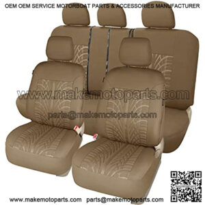 Auto Universal Tan Car Seat Covers Set 17pcs Combo Pack with Airbag - Front and Rear with 4 Shoulder Pads