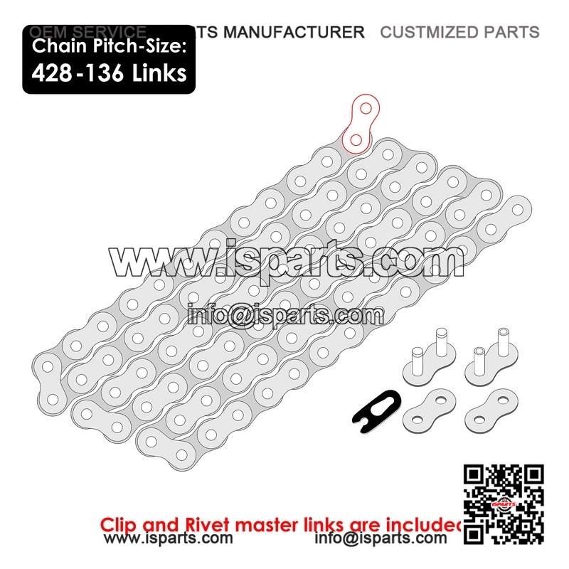 Drive Chain & Sprockets Kit for Polaris Outlaw 90 (2007-2014) - 428 Pitch, 136 Links - Image 2