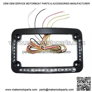 Dual LED Curved License Plate Frame ?C with Brake or Turns ?C Black Finish for Motorcycle