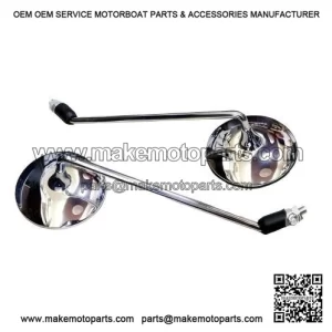 Long Stem Round Side Rear View Mirrors with Brackets for Vespa PX Lusso, LML & P200.
