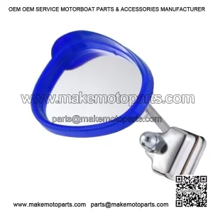Left Blue & White Clamp-On Legshield Mirror for VESPA PX, VBB, Super, Rally & Sprint.
